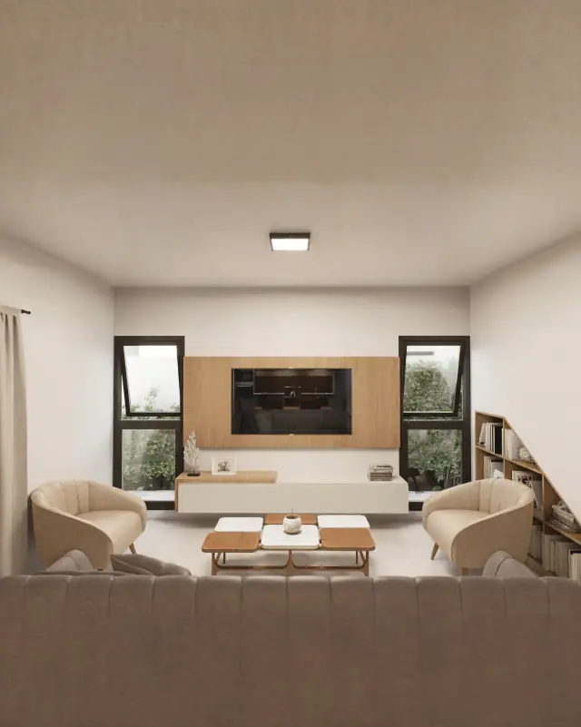 Render de el estar de Casa Apolo, Córdoba