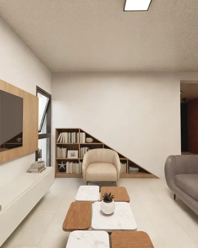 Render de el estar de Casa Apolo, Córdoba