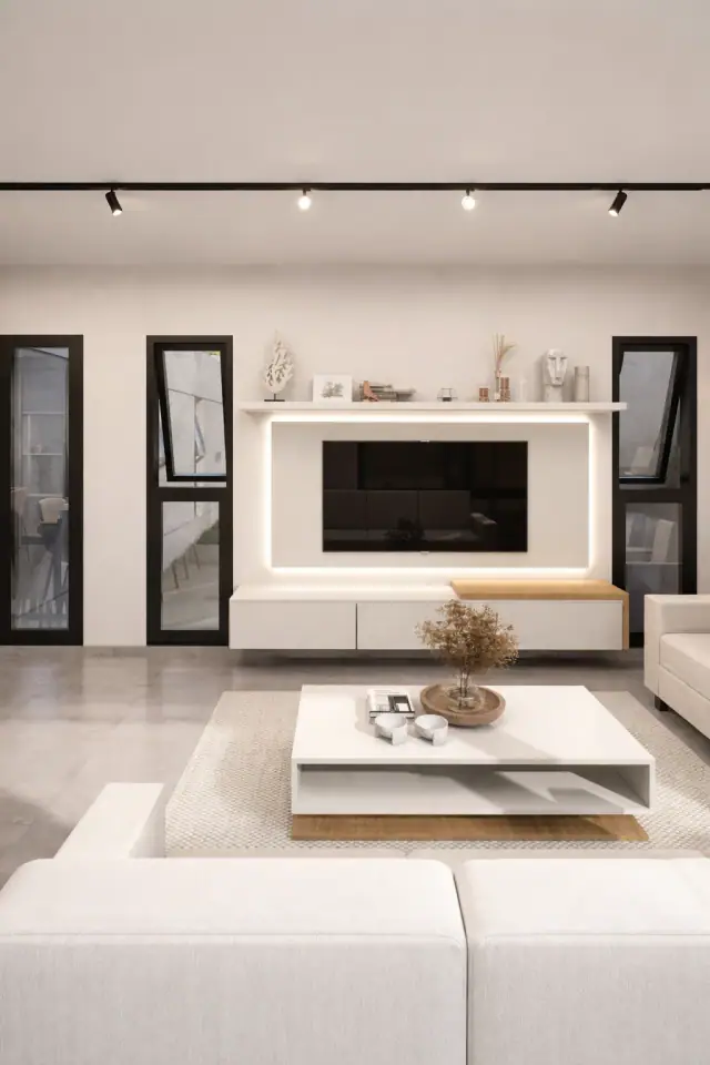 Render de el estar de Casa Candeguí, Córdoba
