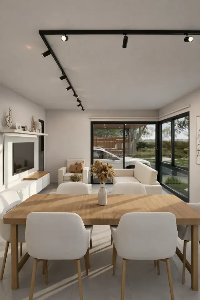 Render de el estar comedor de Casa Candeguí, Córdoba