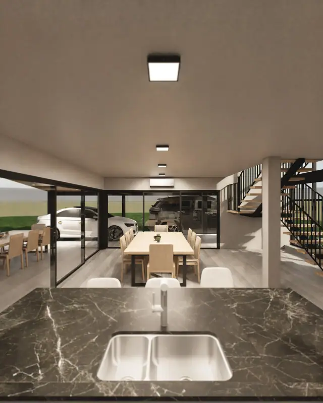 Render de el comedor de Casa J4, Córdoba