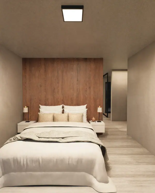 Render de el dormitorio principal de Casa J4, Córdoba