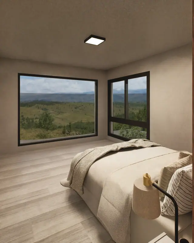 Render de el dormitorio principal de Casa J4, Córdoba