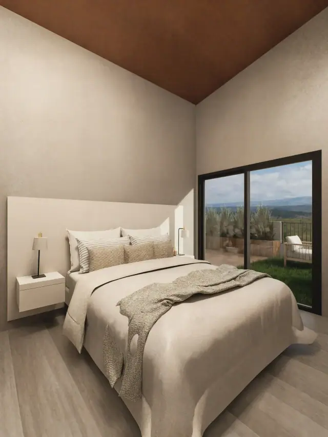 Render de un dormitorio secundario de Casa J4, Córdoba