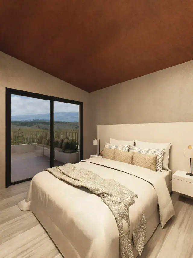 Render de un dormitorio secundario de Casa J4, Córdoba