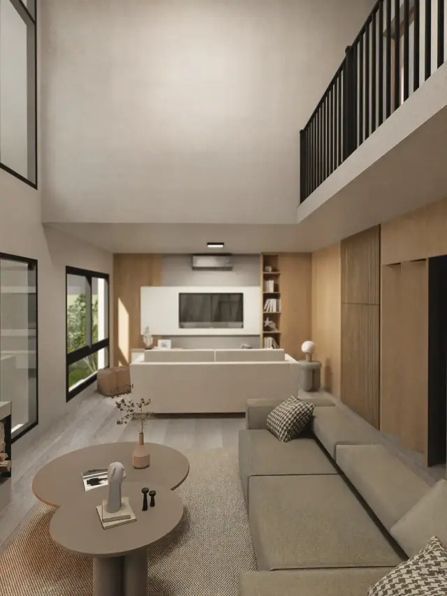 Render de el estar de Casa J4, Córdoba