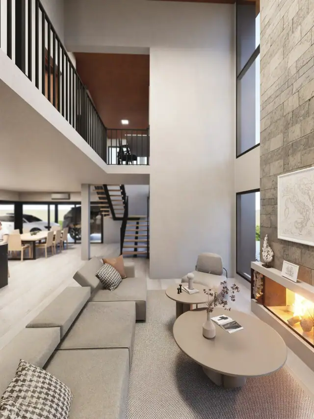 Render de el estar de Casa J4, Córdoba