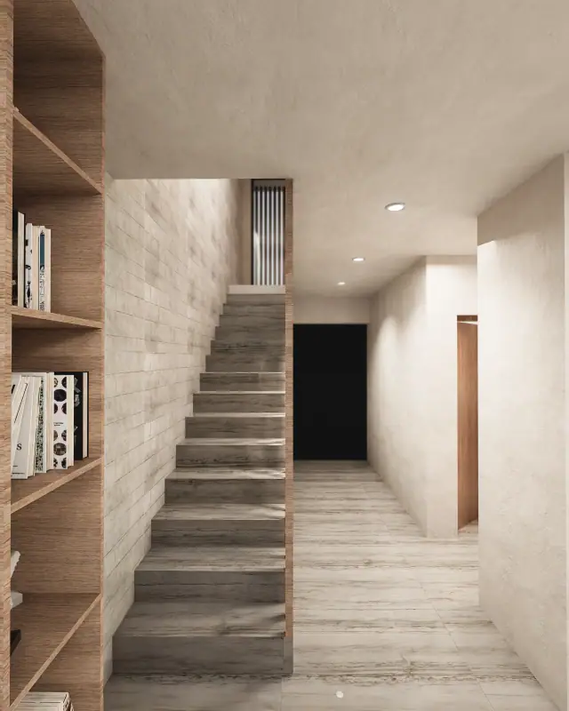 Render de la escalera de Casa Oikos, Córdoba
