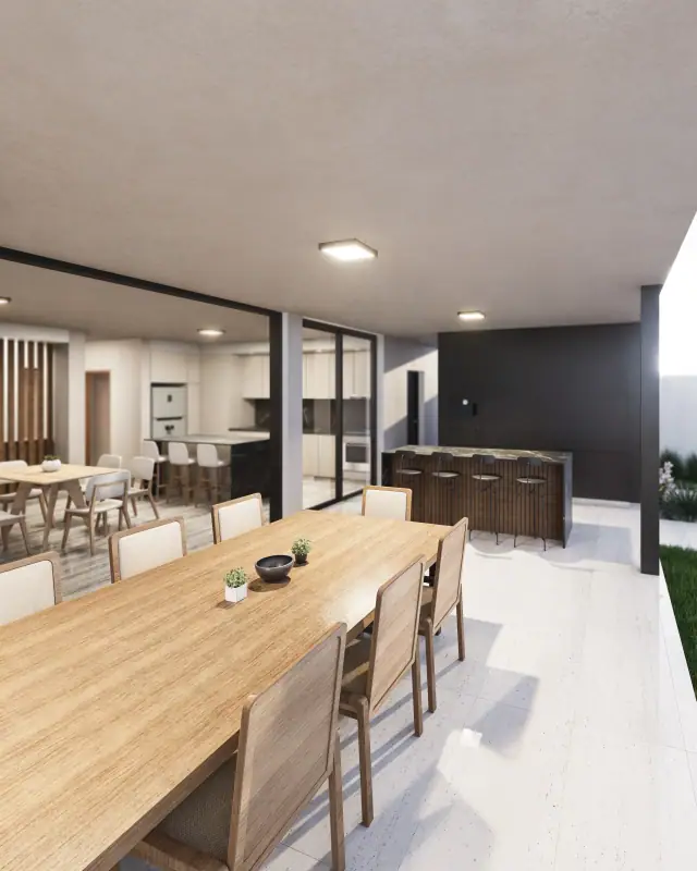 Render de la galería de Casa Oikos, Córdoba