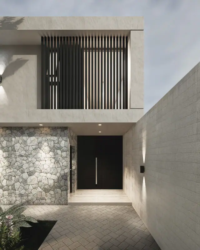 Render de el ingreso de Casa Oikos, Córdoba