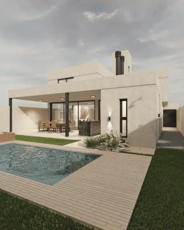 Render de el patio de Casa Oikos, Córdoba