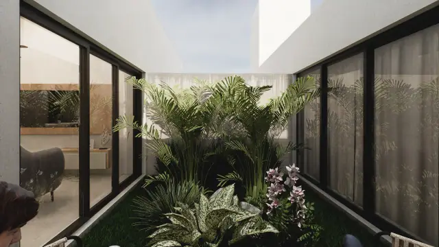 Render de el patio interno de Doka 1, Córdoba